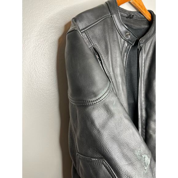 AM Leather 100% Leather Black  Motorcycle Riding Jacket w/ Pockets Mens Size 46 - Picture 5 of 11